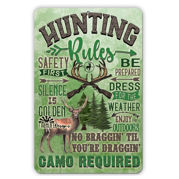 Hunting Rules Sign, hunting cabin sign, deer hunter gift, gift for deer hunter, hunting decor, hunting gift for men, hunting gift for dad