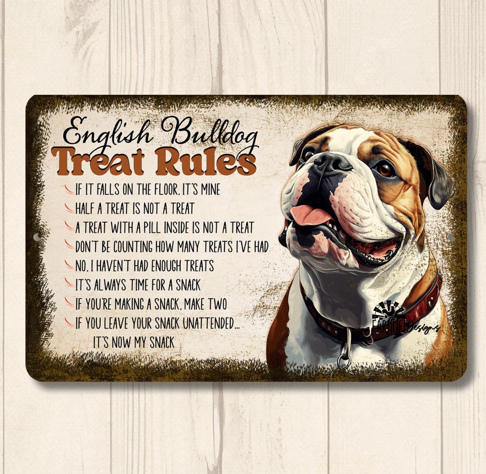 English Bulldog Treat Rules Sign, Funny Bull Dog Metal Tin Decor, What ...