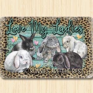 Rabbit Sign, barn sign, Love My Ladies, bunnies, bunny, rabbits leopard, rabbit decor, bunny lover, rabbit lover, farmhouse, barn decor