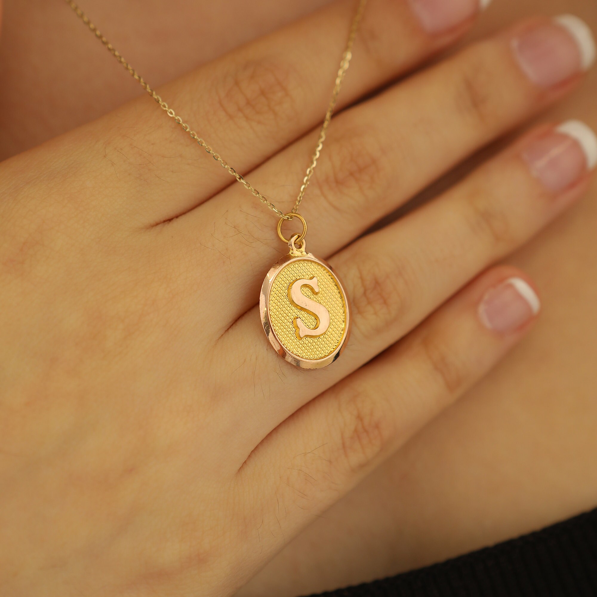 14k Solid Gold Initial Letter Necklace 