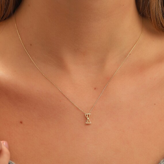 14k Solid Gold Hourglass Necklace 14k 