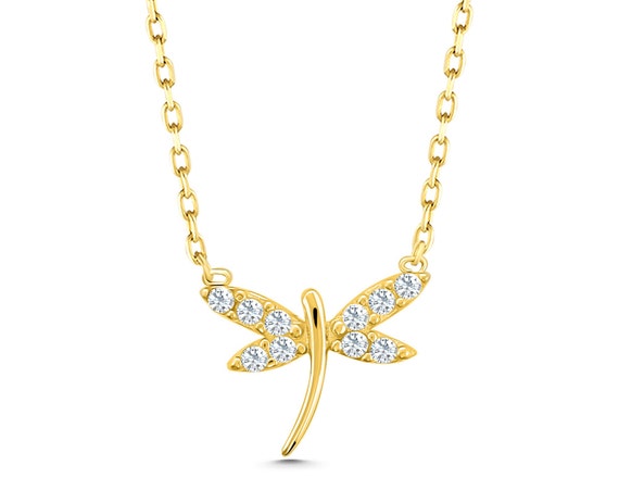 Dragonfly Necklace 14k Gold Necklace Dragonfly Charm - Etsy