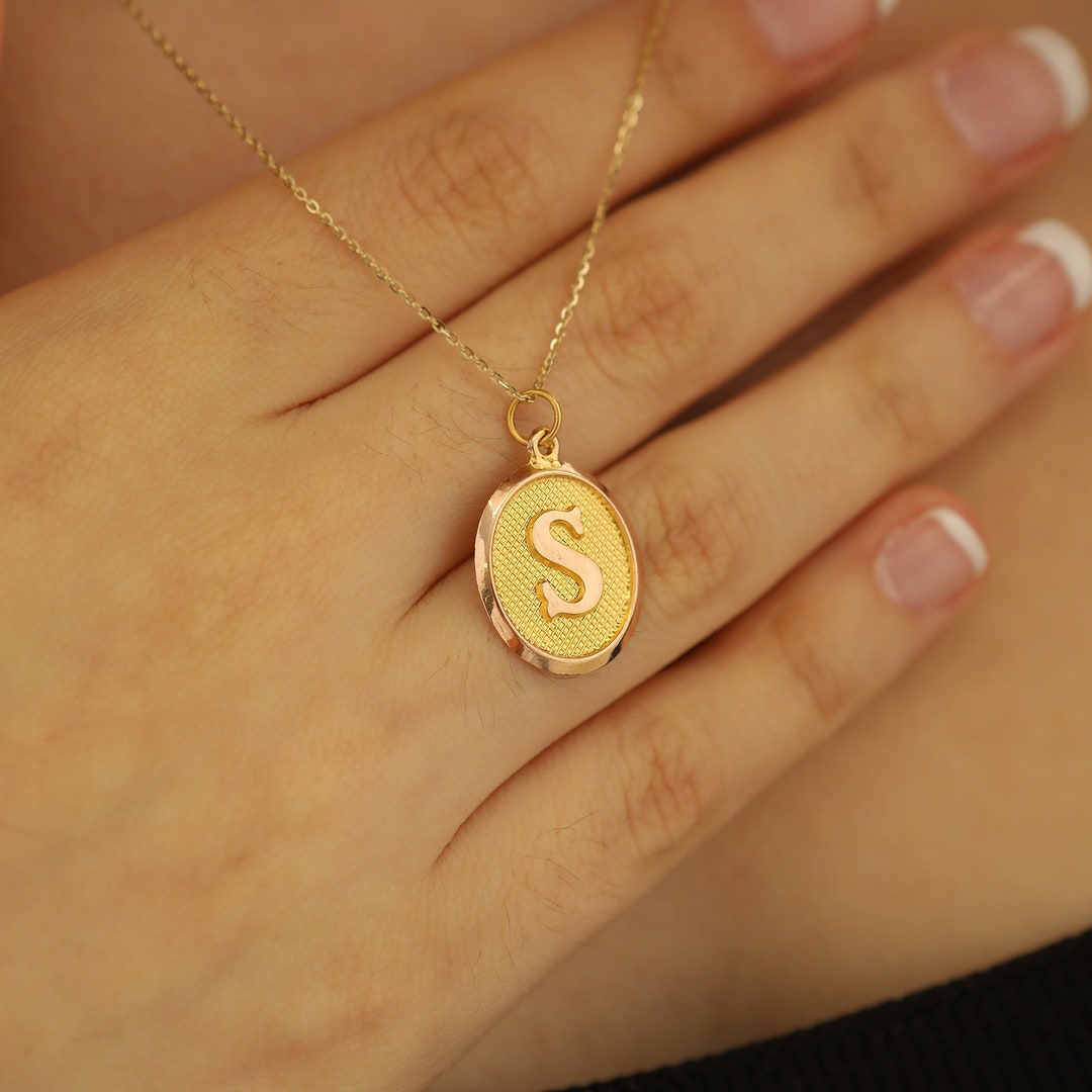 14k Real Gold Initial Necklace 14k Gold Personalized Letter Etsy