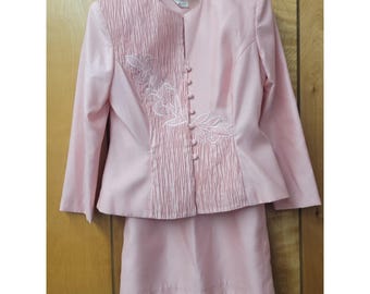Vintage Silhouetten Zweiteiler Bluse Bluse Damen Größe 38 Rosa Set Bestickt