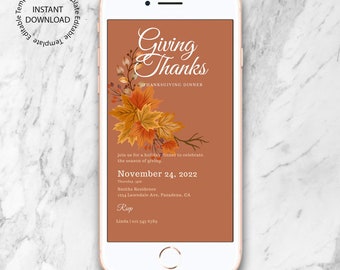 Giving Thanks - Family Dinner Invitation, Autumn Friendsgiving Invitation Template, Editable Printable Digital Invitation, Evite, Text