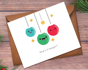 How's it hangin' - Punny Christmas Card, Cute Christmas Card, Simple Holiday Card, Nerdy Christmas Card, Funny Christmas Card, Printable