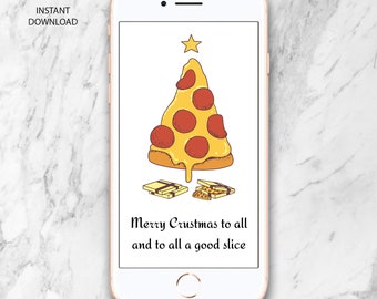 Merry Crustmas - Punny Food Pizza Greetings Christmas Digital Card, Text Message, Printable, Funny Christmas Card, Food Christmas Card