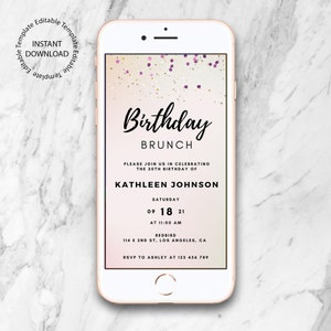 Smartphone Birthday Brunch Invitation, Electronic Invite, iPhone Birthday Invite, Pink Watercolor Birthday Invite, Text Message Invite, Edit