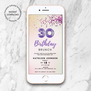 30th Smartphone Birthday Brunch Invitation, Electronic Invite, iPhone Birthday Invite, Pink Watercolor Birthday Invite, Text Message Invite