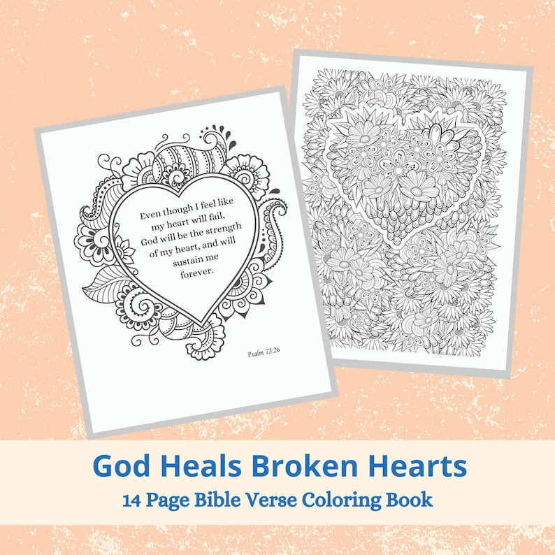 Coloring pages for adults Christian coloring pages God heals broken hearts Bible verse coloring pages coloring book PDF image 4
