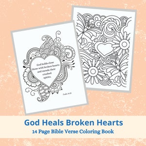 Coloring pages for adults Christian coloring pages God heals broken hearts Bible verse coloring pages coloring book PDF image 2