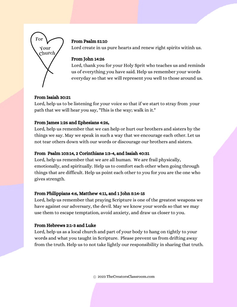 Praying Scripture | Prayers | Prayer Printable | Body of Christ | Church |digital Download ...