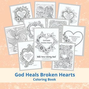 Coloring pages for adults Christian coloring pages God heals broken hearts Bible verse coloring pages coloring book PDF image 1