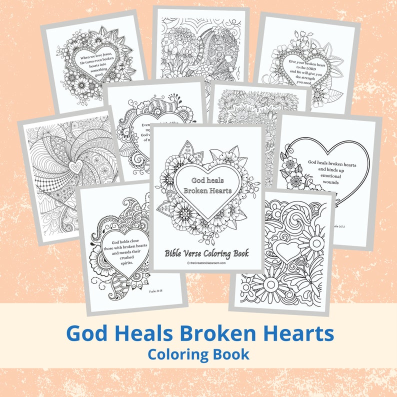 Coloring pages for adults Christian coloring pages God heals broken hearts Bible verse coloring pages coloring book PDF image 1