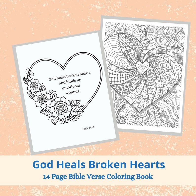 Coloring pages for adults Christian coloring pages God heals broken hearts Bible verse coloring pages coloring book PDF image 3