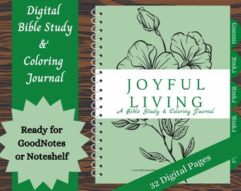 Digital Download |Bible Study Guide |Joyful Living |Bible Study Journal |Adult Coloring Pages |Bible Study Notes |Christian Coloring |Green