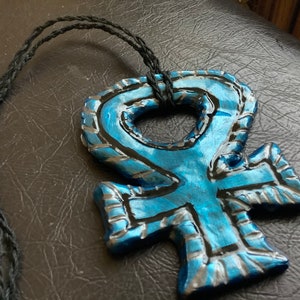 XemHeka Sparkling Blue and Silver Ankh Necklace handcrafted handmade African Spirituality Egyptian Kemetic consciousness