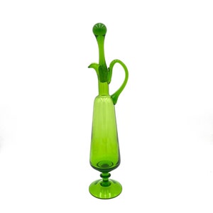 Hand Blown Mid Century Lime Green Decanter