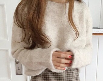 Vintage Sweater Pullover For Women - Knitting Long Sleeve - Autumn Winter Elegant Knitted Warm Sweater