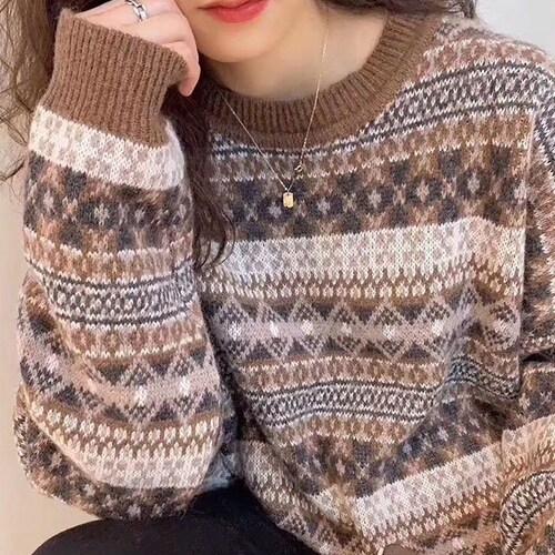 Vintage Retro Sweater Schoolgirl - Korean Loose Fitting - Winter Lazy Wind Plus Size Sweater Tide - One Size