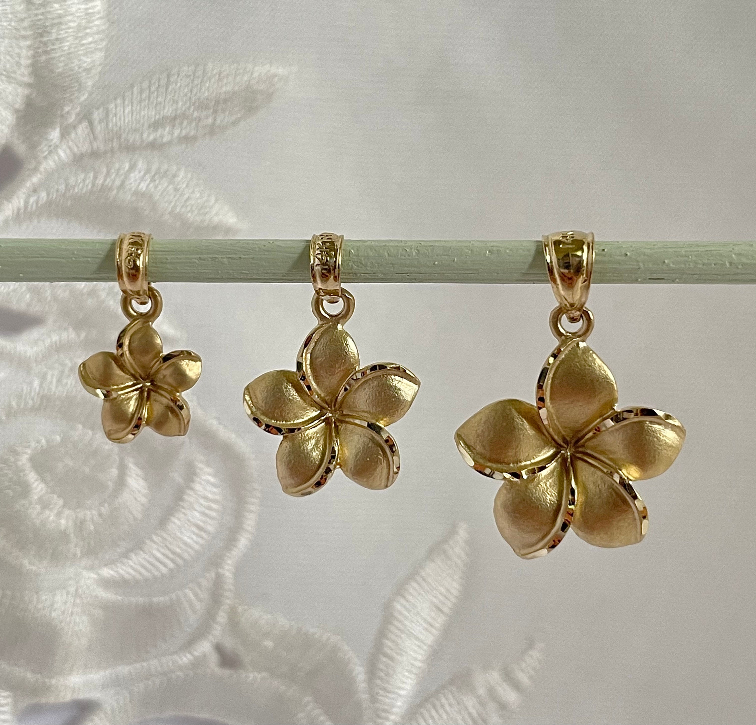 Plumeria Flower Pendant &lt;&gt; Solid 14k Yellow Gold
