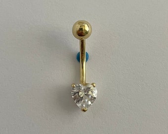 Heart Belly Button Ring <> Solid 14k Gold