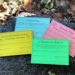 200 Hall Passes; 4 pack of School Hall Passes; Bathroom Pass; Office Pass; Hall Pass; Library Pass; Funny Hall Pass; Fun Hall Pass; Paper