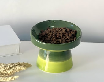 Green Ceramic Pet Bowl - Food and Water Dish for Cats & Dogs - Pet Owner Gifts - 5.1 inches / 13 cm