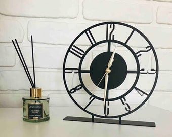 Metal Tabletop Clock - Black Desktop Clock - Unique Art Home Decor - 9.8 inches / 25 cm