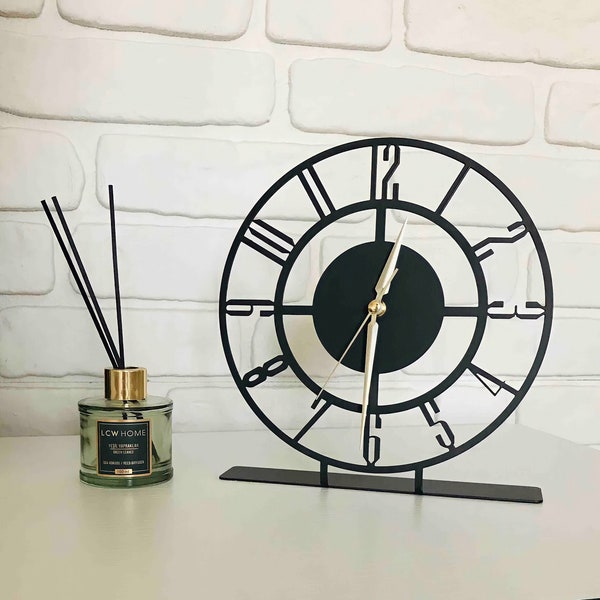 Metal Tabletop Clock - Black Desktop Clock - Unique Art Home Decor - 9.8 inches / 25 cm