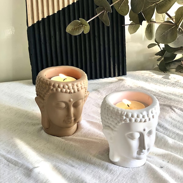 Set of 2 Buddha Tea Light Holder - Handmade Candle Holder - Concrete Home Decor - 3.5 inches / 9 cm