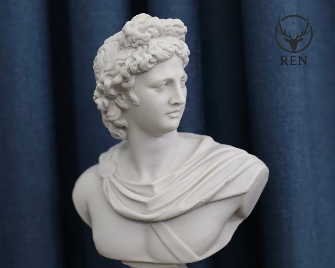 Apollo Statue Greek Goddess Sculpture White Bust 12.5 Etsy