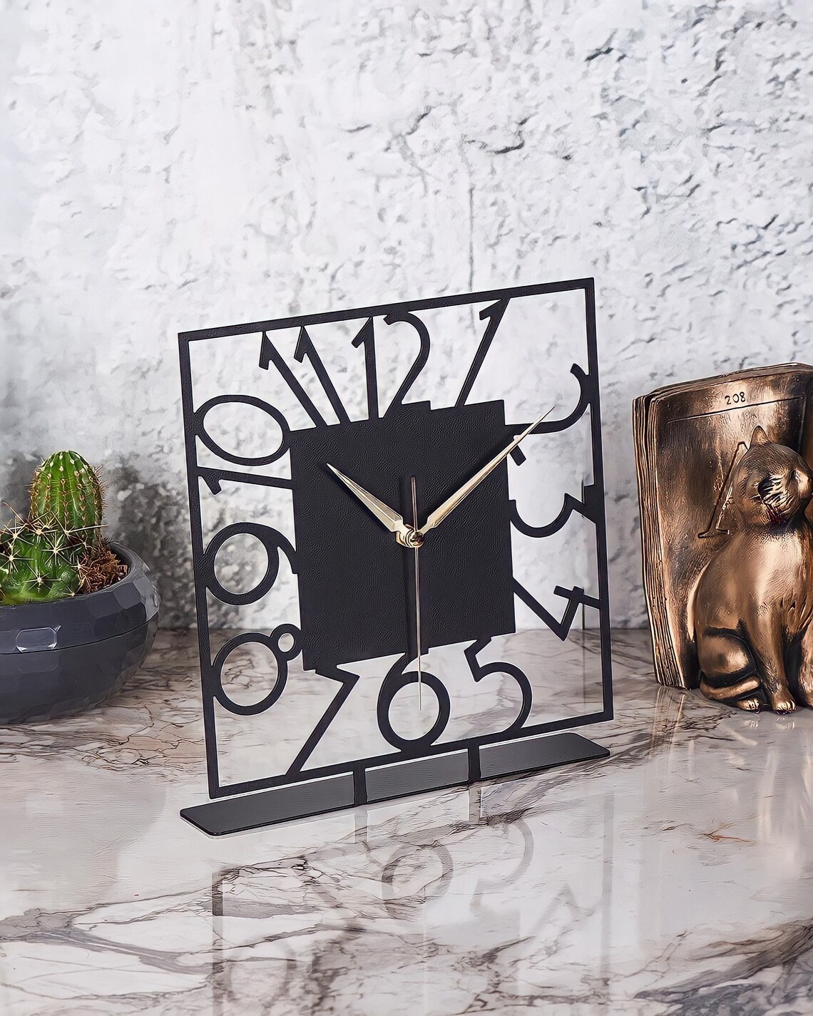 Black Metal Tabletop Clock Silent Clock Mechanism Etsy