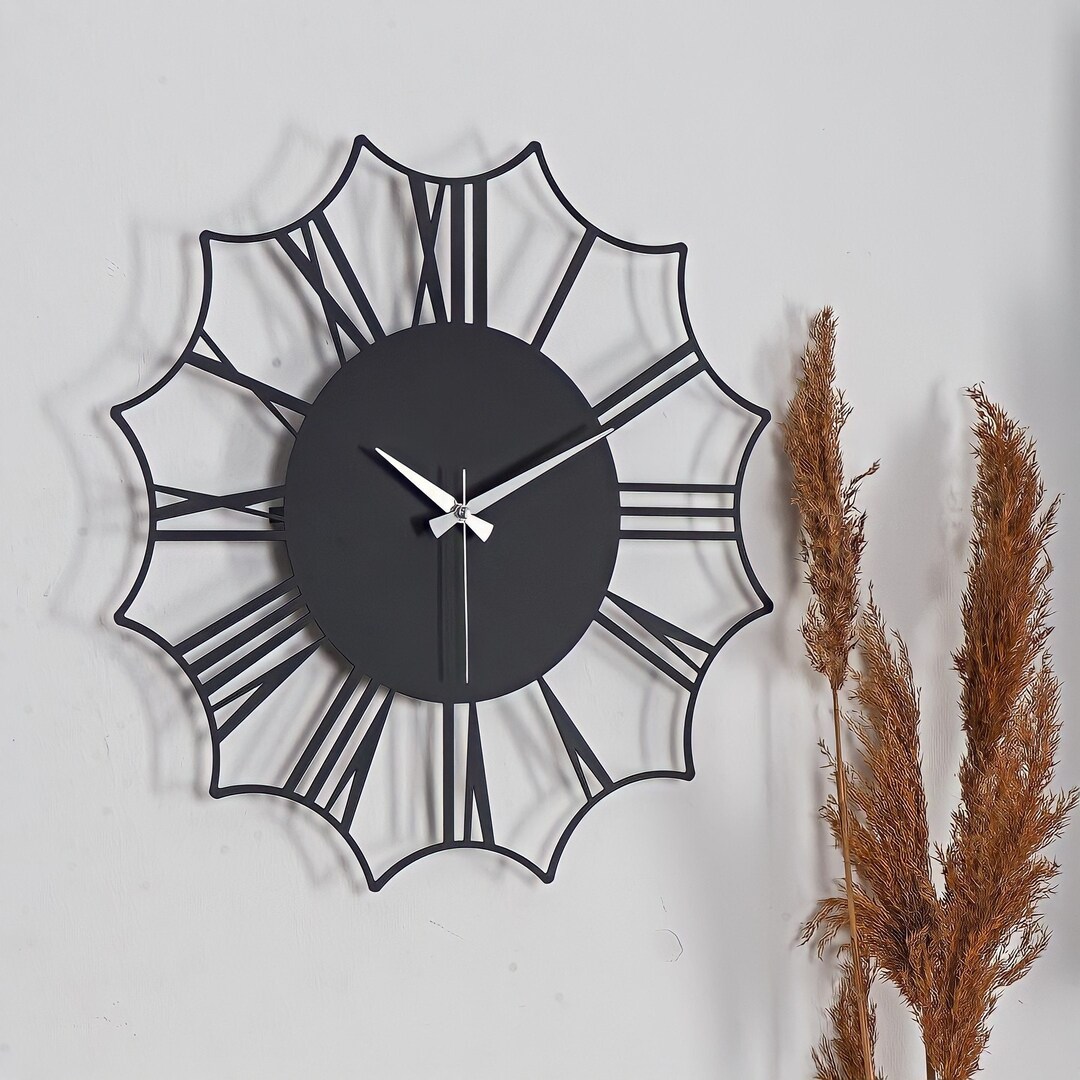 Modern Wall Clock Black Latin Metal Large Clock Silent Mechanism