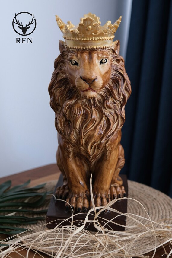 King Lion Sculpture Animal Bust Lion Statue With Crown Etsy