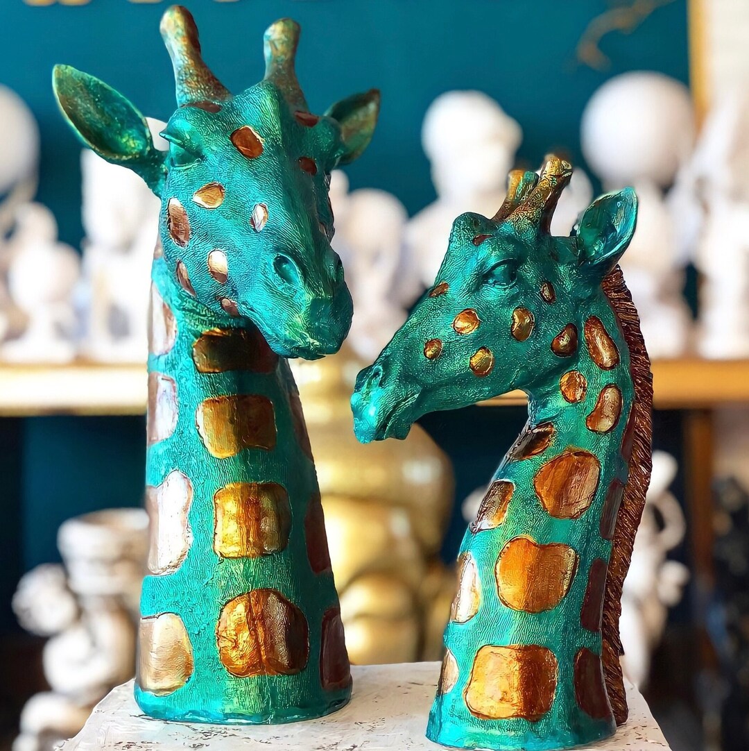 Large Giraffe Sculpture Set 7 Color Variations Unique Animal Figurines