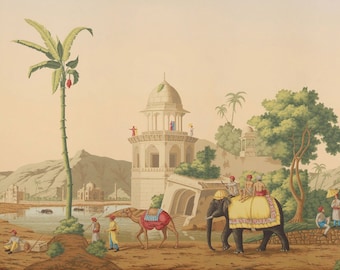 Indian Elephant Early Morning Wallpaper Mural, India wallpaper, Designer Wall Decal, Personalisable