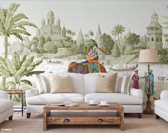 Indian Elephant Early Morning Wallpaper Mural, India wallpaper, Designer Wall Decal, Personalisable