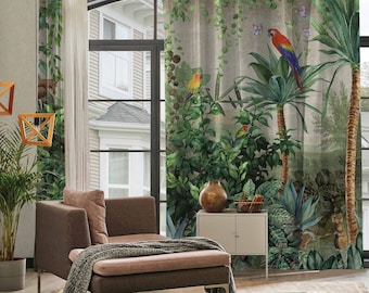 Tropical Forest Parrot Curtains, Drapes, Designer Curtains, Customizable