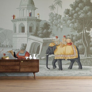 Indischer Elefant Früher Morgen, Hochwertige Glatt Vliestapete Fototapete, Designer Wandtapete, Personalisierbar