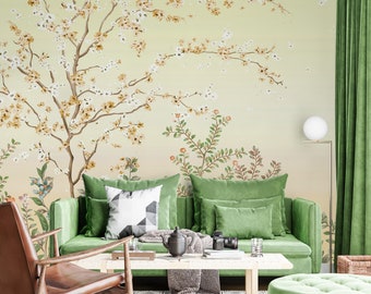 Floral Wallpaper, Chinoiserie Floral Wall Art, Spring Blossom Wallpaper, Non-Woven Wallpaper, Designer Wall Wallpaper, Customizable