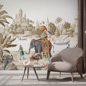 Indian Elephant Early Morning View fotobehang, glad vliesbehang, designer muurbehang, aanpasbaar