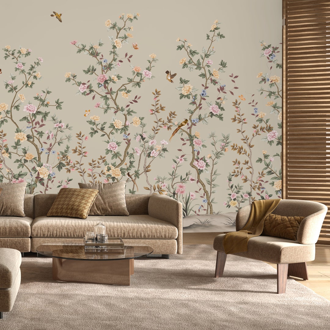 Spring Blossom Chinoiserie Cherry Tree Photo Wallpaper, Smooth Non ...