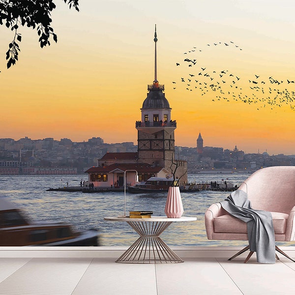 Kiz Kulesi Istanbul Photo Wallpaper, Poster Non-Woven Wallpaper, Maiden's Tower Wall Mural, Designer Wall Wallpaper, Customizable