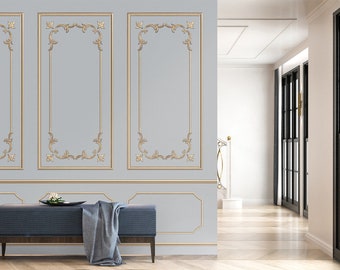 Papel pintado clásico estilo barroco con líneas doradas, papel pintado no tejido en forma de pared, papel pintado de pared, personalizable