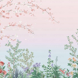 Floral Wallpaper, Chinoiserie Floral Wall Art, Spring Blossom Wallpaper, Non-Woven Wallpaper, Designer Wall Wallpaper, Customizable image 5