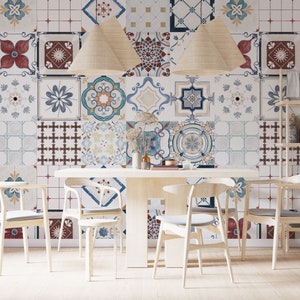 Murale di piastrelle marocchine, murale di ceramica orientale, murale di mandala vintage, personalizzabile