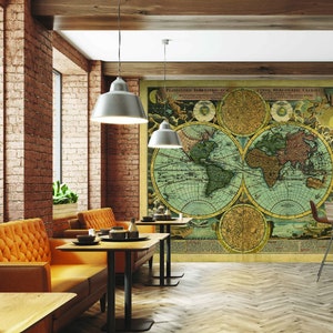 Papel pintado mapa mundo vintage, papel pintado foto XXL, mural cartel antiguo, mapa mundo antiguo, papel pintado pared diseño, personalizable