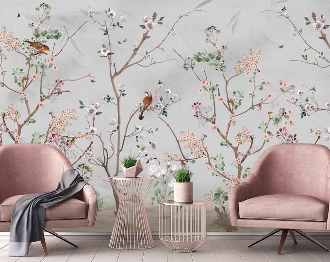 Featured listing image: Avignon Chinoiserie Mural, Spring Blossom Wallpaper, Cherry Tree Non-woven Wallpaper, Personalizable