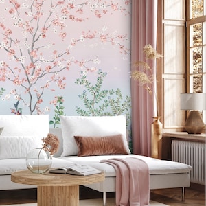 Floral Wallpaper, Chinoiserie Floral Wall Art, Spring Blossom Wallpaper, Non-Woven Wallpaper, Designer Wall Wallpaper, Customizable image 2